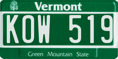 VT license plate KOW519