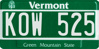 VT license plate KOW525