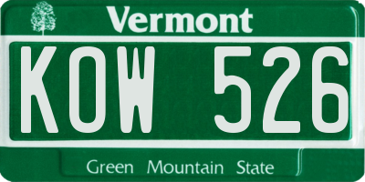 VT license plate KOW526