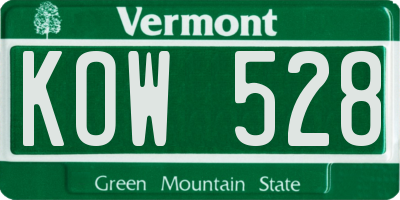 VT license plate KOW528