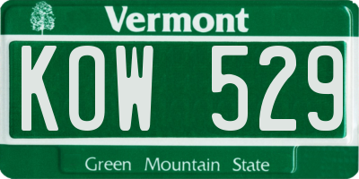 VT license plate KOW529