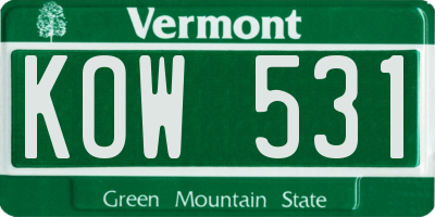 VT license plate KOW531