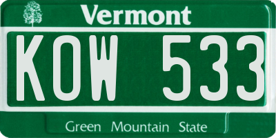 VT license plate KOW533