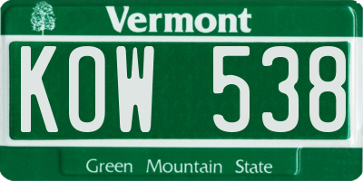 VT license plate KOW538