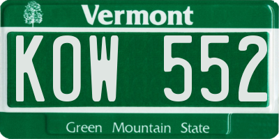 VT license plate KOW552