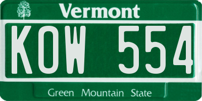 VT license plate KOW554