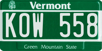 VT license plate KOW558