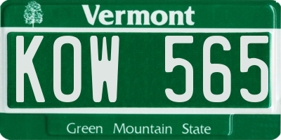 VT license plate KOW565
