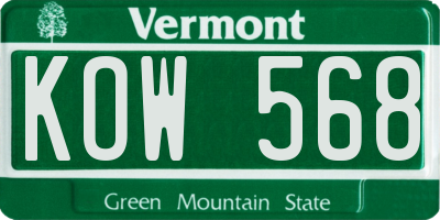 VT license plate KOW568