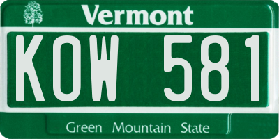 VT license plate KOW581