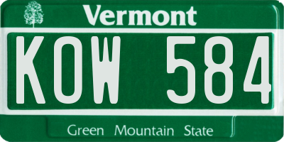 VT license plate KOW584