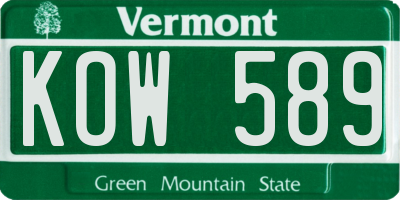 VT license plate KOW589