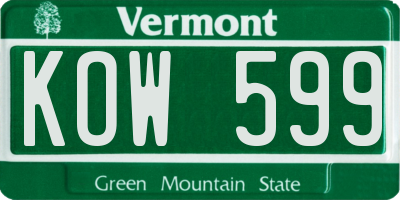 VT license plate KOW599