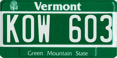 VT license plate KOW603