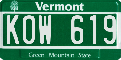 VT license plate KOW619
