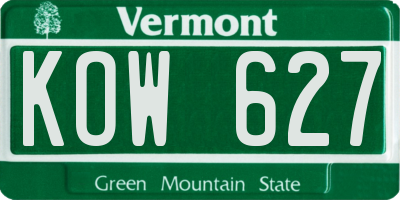 VT license plate KOW627
