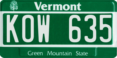 VT license plate KOW635