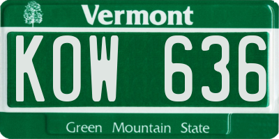VT license plate KOW636