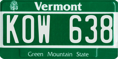 VT license plate KOW638