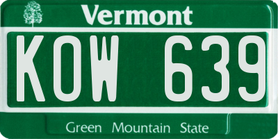 VT license plate KOW639