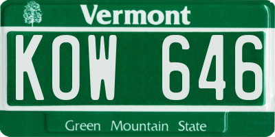 VT license plate KOW646
