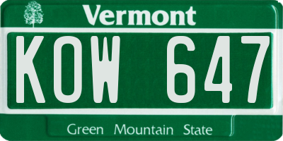 VT license plate KOW647