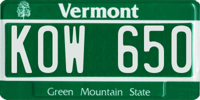 VT license plate KOW650