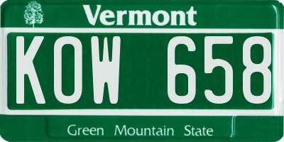 VT license plate KOW658