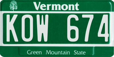 VT license plate KOW674