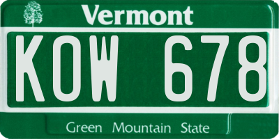 VT license plate KOW678