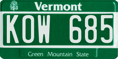 VT license plate KOW685