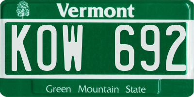 VT license plate KOW692