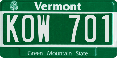 VT license plate KOW701