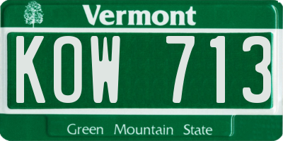 VT license plate KOW713
