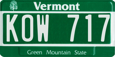 VT license plate KOW717