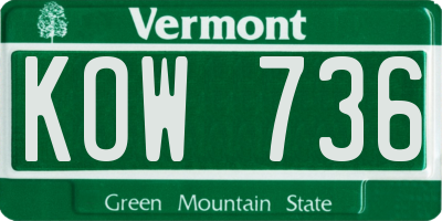 VT license plate KOW736
