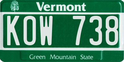 VT license plate KOW738