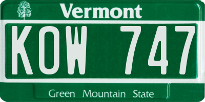 VT license plate KOW747