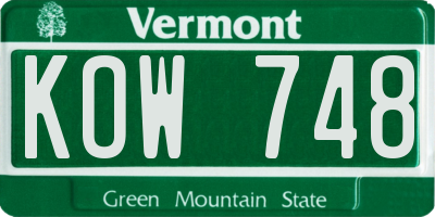 VT license plate KOW748