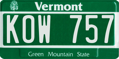 VT license plate KOW757