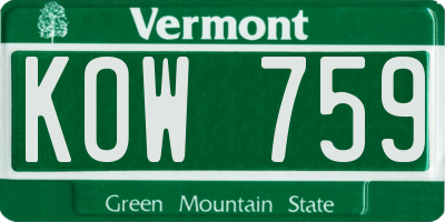VT license plate KOW759