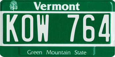 VT license plate KOW764