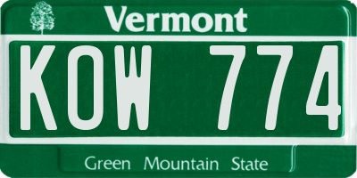 VT license plate KOW774
