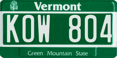 VT license plate KOW804