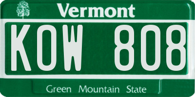 VT license plate KOW808