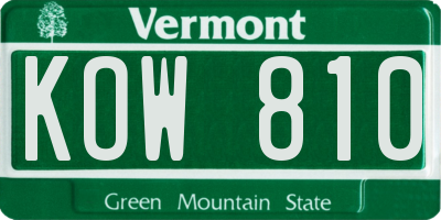 VT license plate KOW810