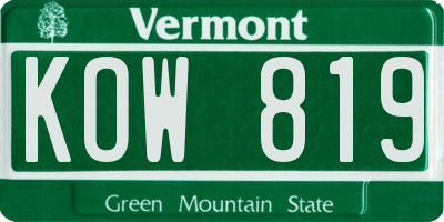VT license plate KOW819