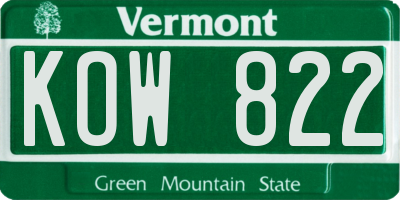 VT license plate KOW822