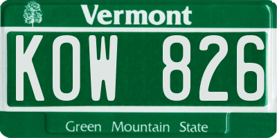 VT license plate KOW826