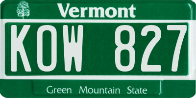VT license plate KOW827
